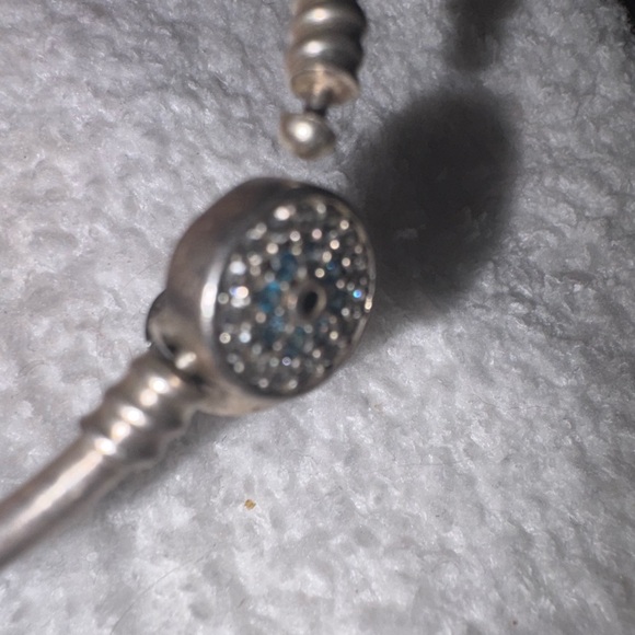 Sterling  Silver bangle charm Bracelet with evil eye clasp with blue&white stone - Picture 7 of 10